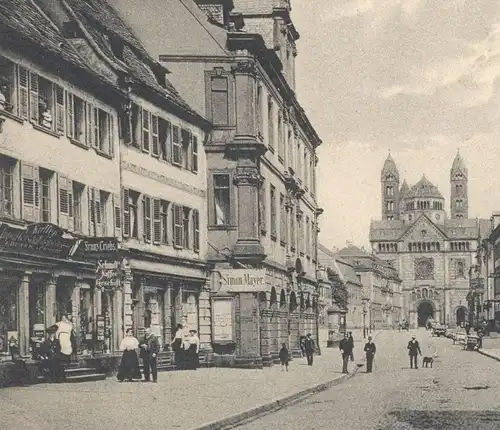 ALTE POSTKARTE SPEYER HAUPTSTRASSE SIMON MAYER HEINRICH MORITZ FRANZ TRIEBS SCHMIDT'S KAFFEE Ansichtskarte AK postcard