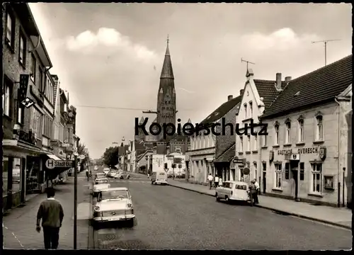 ÄLTERE POSTKARTE RHEINE IBBENBÜRENER STRASSE ZOO WEBER LEBENSMITTEL BÜCKER BAUSTOFFE MÖLLER OVERESCH ESSO TANKSTELLE AK