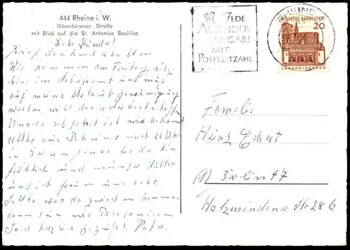 ÄLTERE POSTKARTE RHEINE IBBENBÜRENER STRASSE ZOO WEBER LEBENSMITTEL BÜCKER BAUSTOFFE MÖLLER OVERESCH ESSO TANKSTELLE AK