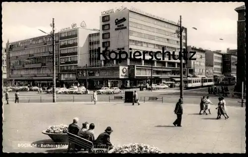 ÄLTERE POSTKARTE BOCHUM RATHAUSPLATZ SCHLEGEL DEIN BIER beer Constructa Strassenbahn tramway Ansichtskarte cpa postcard