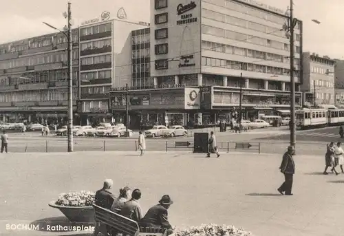 ÄLTERE POSTKARTE BOCHUM RATHAUSPLATZ SCHLEGEL DEIN BIER beer Constructa Strassenbahn tramway Ansichtskarte cpa postcard