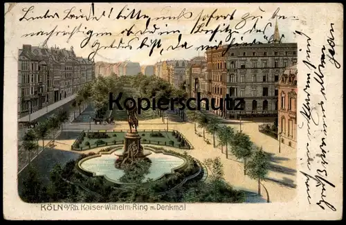 ALTE KÜNSTLER POSTKARTE KÖLN AM RHEIN 1905 KAISER-WILHELM-RING MIT DENKMAL Cöln Ansichtskarte AK cpa postcard