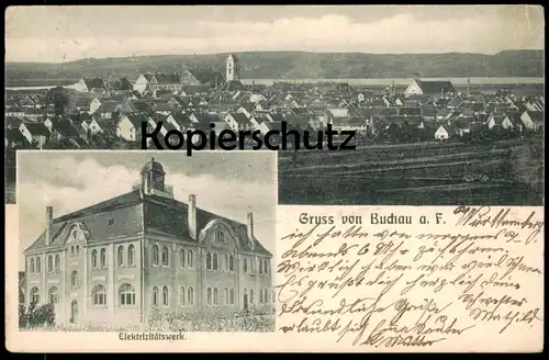 ALTE POSTKARTE GRUSS VON BUCHAU AM FEDERSEE ELEKTRIZITÄTSWERK 1906 Ansichtskarte AK postcard cpa