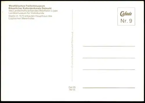 ÄLTERE POSTKARTE WESTFÄLISCHES FREILICHTMUSEUM BÄUERLICHER KULTURDENKMALE DETMOLD DEELE DIELE AK Ansichtskarte postcard
