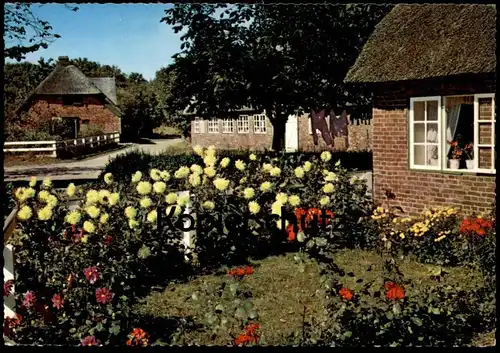 ÄLTERE POSTKARTE INSEL SYLT FRIESENHAUS IN KEITUM Vorgarten Blumen Reetdach Haus cpa AK Ansichtskarte postcard