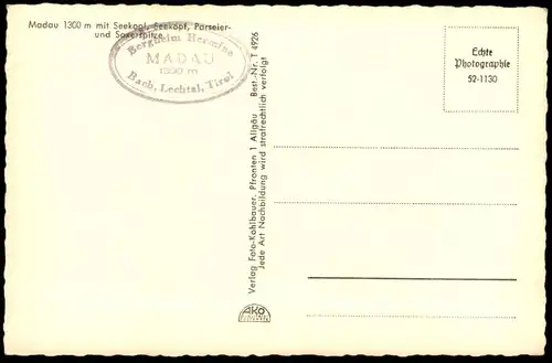 ÄLTERE POSTKARTE MADAU 1300 METER TIROL LECHTAL STEMPEL BERGHEIM HERMINE BACH ÖSTERREICH PARSEIERSPITZE postcard AK cpa