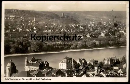 ALTE POSTKARTE KÖNIGSWINTER AM RHEIN MIT BLICK AUF BAD GODESBERG DER DEUTSCHE RHEIN Ansichtskarte postcard AK cpa