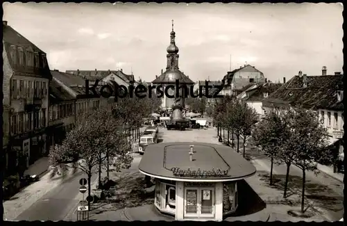 ALTE POSTKARTE RASTATT BADEN BLICK ZUR STADTKIRCHE MIT VERKEHRSBÜRO LKW Bus Ansichtskarte postcard AK cpa