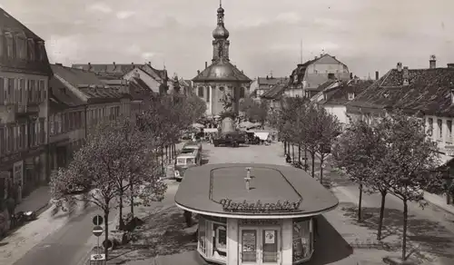 ALTE POSTKARTE RASTATT BADEN BLICK ZUR STADTKIRCHE MIT VERKEHRSBÜRO LKW Bus Ansichtskarte postcard AK cpa