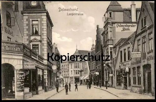 ALTE POSTKARTE DELMENHORST LANGESTRASSE GESCHÄFT BRANDENBUSCH MÜLLER NEUGARTEN DELMENHORSTER BANK Ansichtskarte postcard