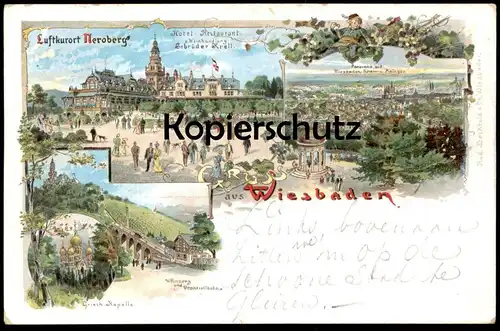 ALTE LITHO POSTKARTE GRUSS AUS WIESBADEN LUFTKURORT NEROBERG WEINHANDLUNG GEBRÜDER KRELL AK Ansichtskarte cpa postcard