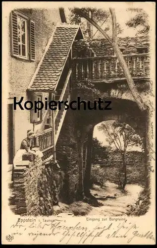 ALTE POSTKARTE EPPSTEIN IM TAUNUS EINGANG ZUR BURGRUINE Frau woman femme AK Ansichtskarte cpa postcard