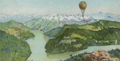 ALTE LITHO POSTKARTE SPELTERINI CROSSING THE ALPS IN A GAS BALLOON Expedition Ansichtskarte AK postcard cpa