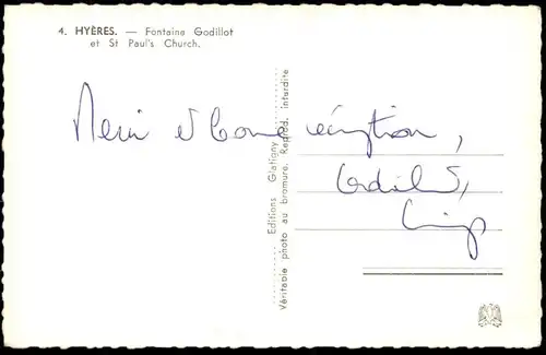 ÄLTERE POSTKARTE HYÈRES FONTAINE GODILLOT ET ST PAUL'S CHURCH Springbrunnen fountain AK postcard Ansichtskarte cpa