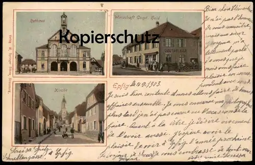 ALTE POSTKARTE EPFIG RATHAUS WIRTSCHAFT CONSTANTIN HELD KIRCHE ELSASS Alsace AK postcard Ansichtskarte cpa