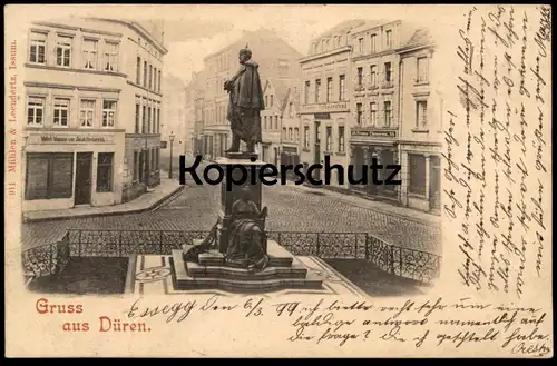 ALTE POSTKARTE GRUSS AUS DÜREN 1899 DÜRENER VOLKSZEITUNG FRANZ CLEMENS MÖBEL JAKOB MECHERNICH cpa Ansichtskarte postcard