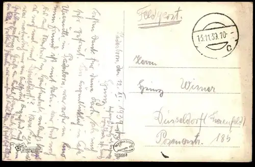 ALTE POSTKARTE PADERBORN BLICK ZUM DOM Feldpost 13.11.1939 November cpa Ansichtskarte postcard AK