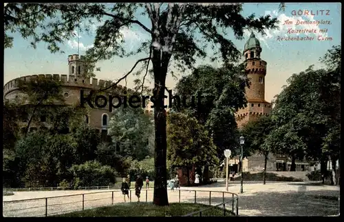 ALTE POSTKARTE GÖRLITZ AM DEMIANIPLATZ KAISERTRUTZ MIT REICHENBACHER TURM Zgorzelec Ansichtskarte cpa postcard AK