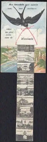 ALTE POSTKARTE VUES DE WIESBADE AVEC MES MEILLEURS WIESBADEN Systemkarte Leporello carte à systeme cpa postcard AK