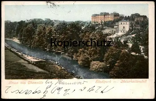 ALTE POSTKARTE GRUSS AUS CHEMNITZ STADTPARK MIT NATURHEILANSTALT 1900 Park parc Ansichtskarte cpa postcard AK