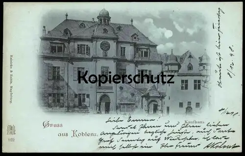 ALTE POSTKARTE GRUSS AUS KOBLENZ KAUFHAUS 1898 bei Nacht Mondschein night nuit Coblenz Ansichtskarte cpa postcard AK