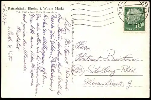 ALTE POSTKARTE RATSSCHÄNKE RHEINE IN WESTFALEN AM MARKT INHABER ERICH SCHWEICHLER GASTSTÄTTE Ansichtskarte cpa postcard