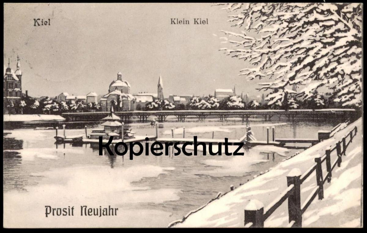 ALTE POSTKARTE KIEL KLEIN KIEL 1908 PROSIT NEUJAHR Winter