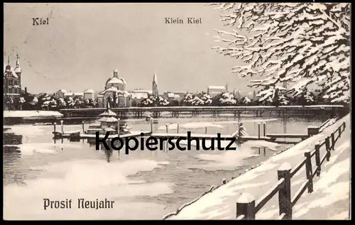 ALTE POSTKARTE KIEL KLEIN KIEL 1908 PROSIT NEUJAHR Winter Schnee snow postcard Ansichtskarte cpa AK