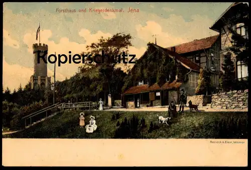 ALTE POSTKARTE FORSTHAUS UND KRIEGERDENKMAL JENA Jäger hunter chasseur Ansichtskarte postcard cpa AK