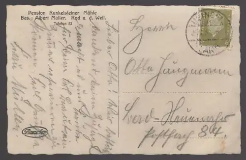ALTE POSTKARTE RESTAURANT UND PENSION RUNKELSTEINER MÜHLE KURHAUS Auto car Weilrod Rod an der Weil cpa AK postcard