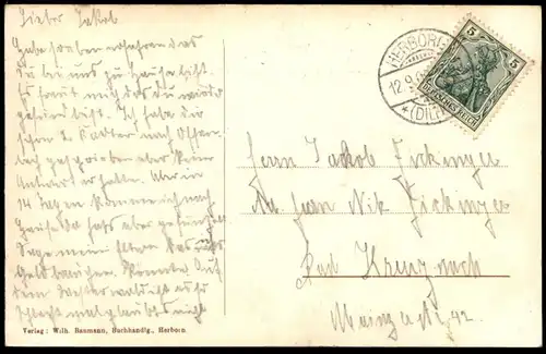 ALTE POSTKARTE HERBORN AUS DER KALLENBACH GESEHEN 1909 Totalansicht Total Gesamtansicht Ansichtskarte cpa postcard AK