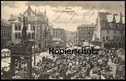 ALTE POSTKARTE MAINZ FREITAGSMARKT MARKT marché market Strassenbahn tram tramway postcard Ansichtskarte cpa AK