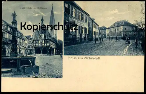 ALTE POSTKARTE GRUSS AUS MICHELSTADT MARKTPLATZ MIT RATHAUS F. RAMANN BUCHHANDLUNG MUSIKALIEN postcard Ansichtskarte cpa