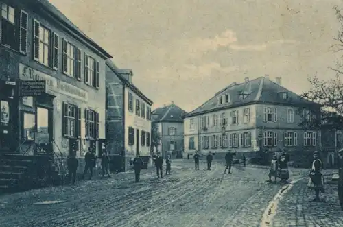 ALTE POSTKARTE GRUSS AUS MICHELSTADT MARKTPLATZ MIT RATHAUS F. RAMANN BUCHHANDLUNG MUSIKALIEN postcard Ansichtskarte cpa