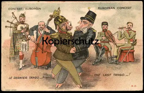 ALTE POSTKARTE VERMENSCHLICHTE SCHWEINE HUMANISED PIGS COCHON HUMANISE Politik Satire Europa postcard dance last tango
