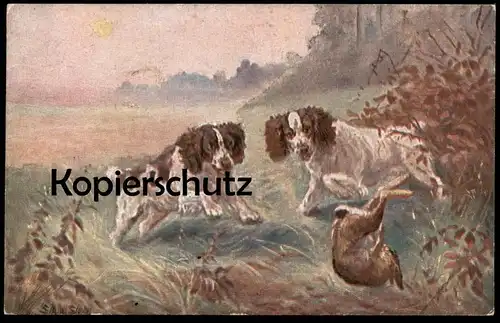 ALTE POSTKARTE EM. SAMSON JAGD HUNDE HASE STEMPEL ZIVILGEFANGENER SENNELAGER KRIEGSGEFANGENER chasse hunting dogs AK cpa