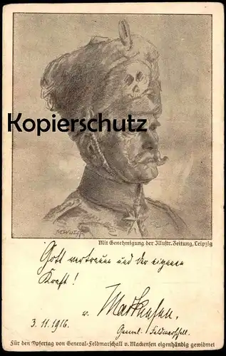 ALTE POSTKARTE GENERALFELDMARSCHALL VON MACKENSEN OPFERTAG BRAUNSCHWEIG EIGENHÄNDIG GEWIDMET Totenschädel skull postcard