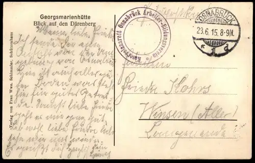 ALTE POSTKARTE GEORGSMARIENHÜTTE BLICK AUF DEN DÄRENBERG DÖRENBERG STEMPEL RESERVELAZARETT OSNABRÜCK 1915 Ansichtskarte