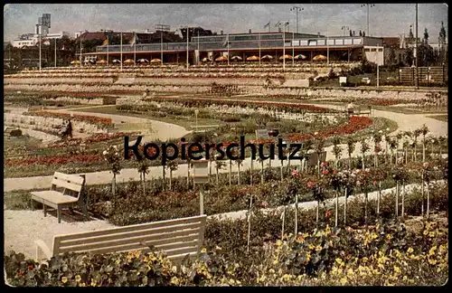 ALTE POSTKARTE BLICK AUF DIE GROSSE RESTAURATIONS-TERRASSE IM NEU GESCHAFFENEN TERRASSENGARTEN SOMMERSCHAU 1932 BERLIN