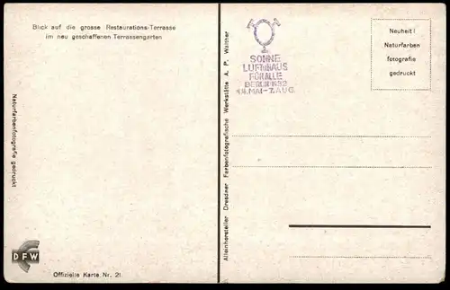 ALTE POSTKARTE BLICK AUF DIE GROSSE RESTAURATIONS-TERRASSE IM NEU GESCHAFFENEN TERRASSENGARTEN SOMMERSCHAU 1932 BERLIN