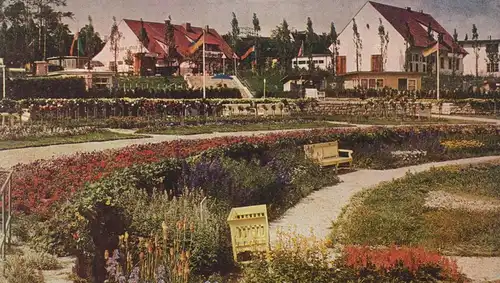 ALTE POSTKARTE BLICK AUF DEN TERRASSENGARTEN DES BERLINER AUSSTELLUNGSGEBÄUDE AM FUNKTURM SOMMERSCHAU BERLIN 1932 AK cpa