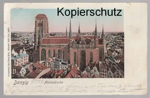 ALTE LITHO POSTKARTE DANZIG MARIENKIRCHE 1902 Gdansk Poland Polska church église Kirche postcard Ansichtskarte cpa AK