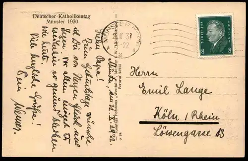 ALTE POSTKARTE MÜNSTER DEUTSCHER KATHOLIKENTAG 1930 PATER BISCHOF HEILIGE GEISTLICHE PROZESSION EREIGNIS cpa postcard