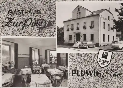 ALTE POSTKARTE GASTHAUS ZUR POST PLUWIG BEI TRIER BESITZER W. KLOMANN CASPARY BIER VW KÄFER postcard Ruwer Waldrach