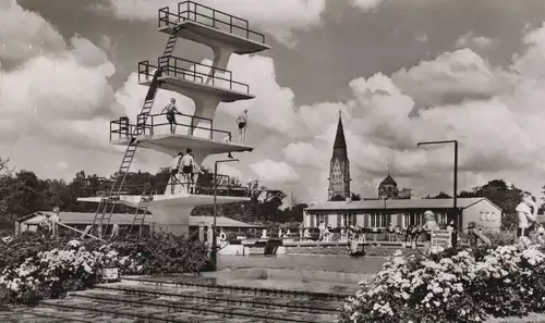 ALTE POSTKARTE RHEINE WESTFALEN FREIBAD 5 7,5 10 METER SPRUNGTURM Bad Schwimmbad piscine swimming pool postcard cpa AK