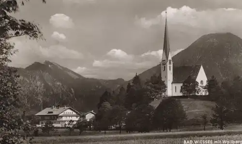 ÄLTERE POSTKARTE BAD WIESSEE MIT WALLBERG KIRCHE Berge church église AK postcard Ansichtskarte cpa