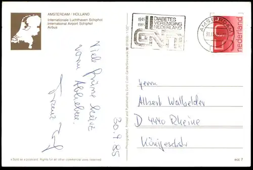 ÄLTERE POSTKARTE AMSTERDAM HOLLAND INTERNATIONAL AIRPORT SCHIPHOL KLM Flughafen airplane AK postcard Ansichtskarte cpa