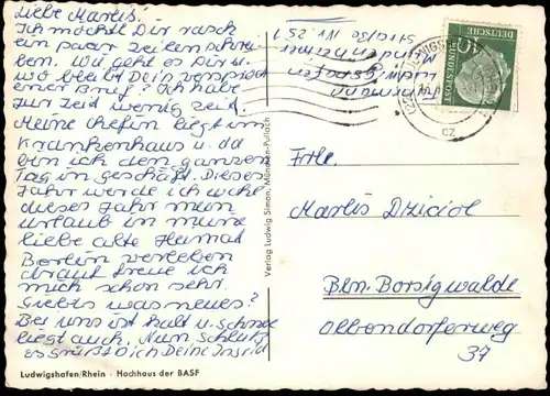 ÄLTERE POSTKARTE LUDWIGSHAFEN AM RHEIN HOCHHAUS DER BASF SCHORNSTEIN HÄUSER AK postcard Ansichtskarte cpa