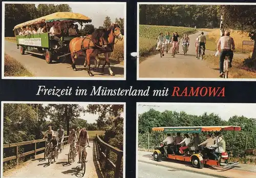 ÄLTERE POSTKARTE FREIZEIT IM MÜNSTERLAND MIT RAMOWA OSTAUSGANG HAUPTBAHNHOF MÜNSTER Hiltrup Ansichtskarte postcard cpa