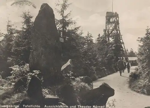 ALTE POSTKARTE TAFELFICHTE AUSSICHTSTURM THEODOR-KÖRNER-STEIN ISERGEBIRGE SUDETEN 1936 Ansichtskarte postcard